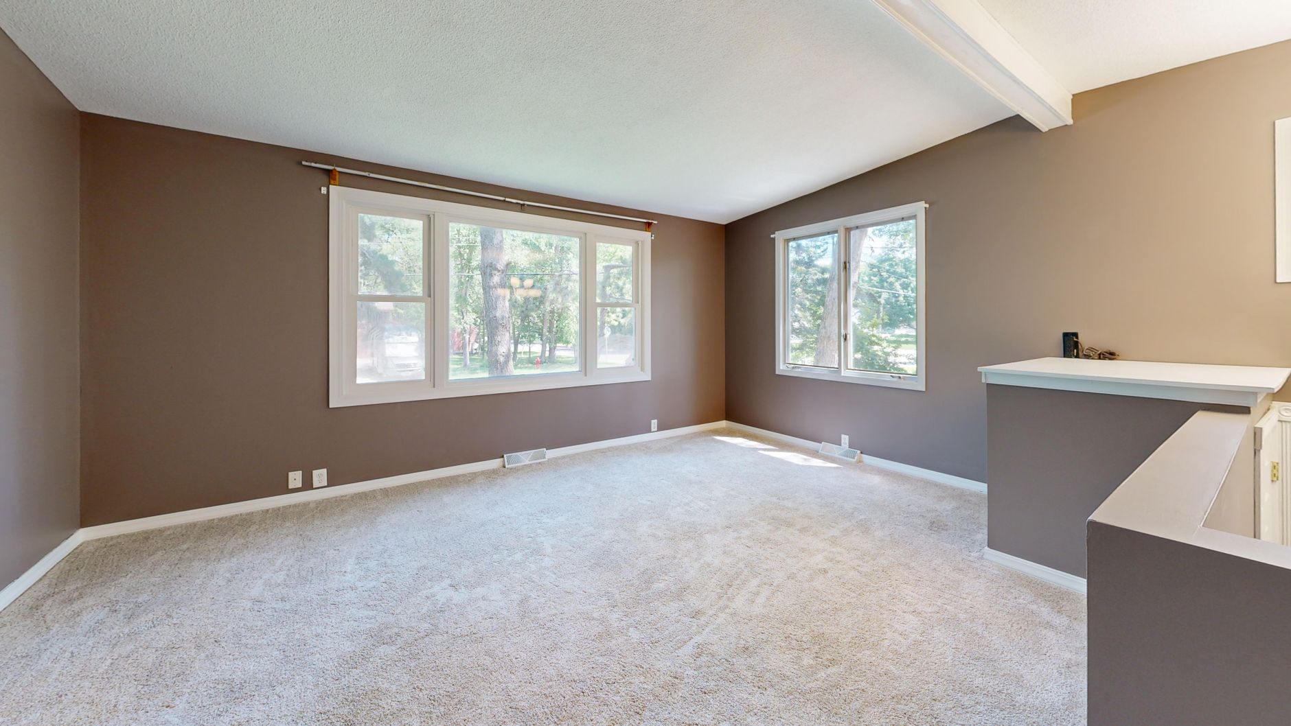 Wall-to-wall carpet flooring in a furnished living room